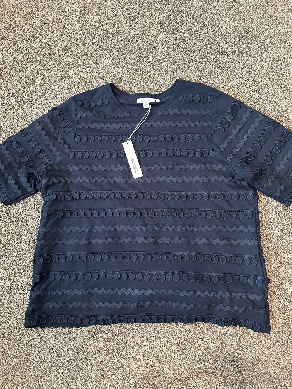 NWT Chico's Navy Ric-Rac trim tee size L